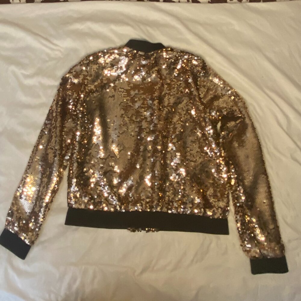 Project Runway Rose Gold Sequin Bomber Jacket - Picture 5 of 7
